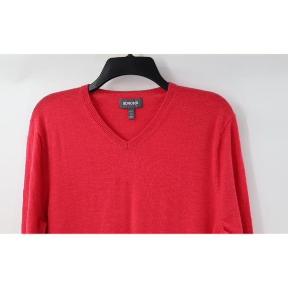 bonobos sweater Mens Large V-neck slim fit red merino wool knit jumper solid - Picture 2 of 9